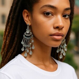 Elegant Silver and Aqua Chandelier Earrings